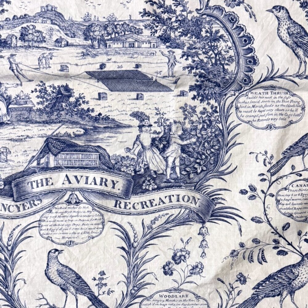 Vintage Aviary Bird Toile Textile Blue White Chinoiserie Wall Art J Laughton - Picture 5 of 11